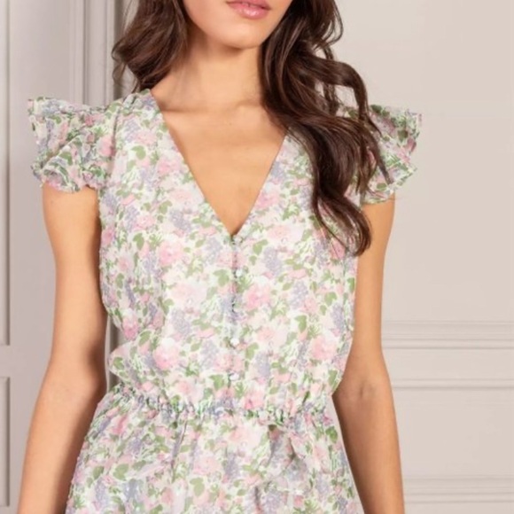 NWT Senlis Floral Fruit Elaine Ruffle V-Neck, M - Picture 3 of 16